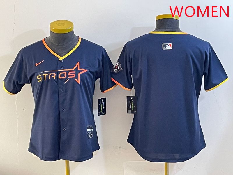 Women Houston Astros Blank Drak Blue Three generations Joint Name 2025 Nike MLB Jersey style 1->women mlb jersey->Women Jersey